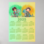 Grillige Jongen & Dinosaur Cartoon  Poster (Voorkant)