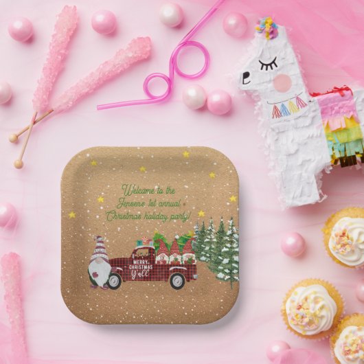 Grillige Kabouters op Kerstfeestfeestje in Rode Tr Papieren Bordje (Feest)