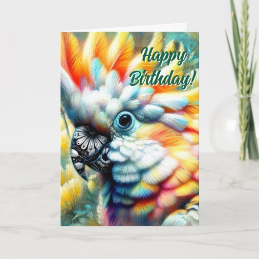 Grillige Kaketoe Vogel Gele Klaprozen Verjaardag Kaart (Voorkant)