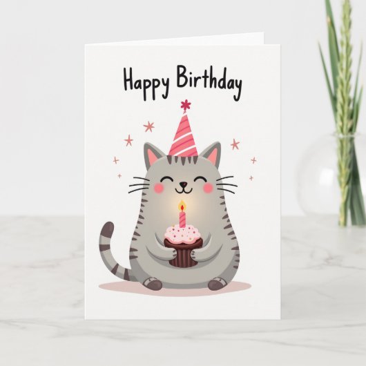Grillige Kat Cupcake Kaart (Voorkant)