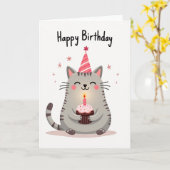 Grillige Kat Cupcake Kaart (Gele Bloem)
