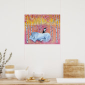 Grillige kat en paard poster (Keuken)