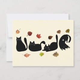 Grillige kat lijnkunst met herfstbladeren  briefkaart