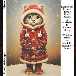 Grillige Kat, Rode Jas, Sneeuw EJ5 Découpage Tissuepapier