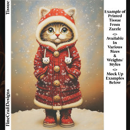 Grillige Kat, Rode Jas, Sneeuw EJ5 Découpage Tissuepapier