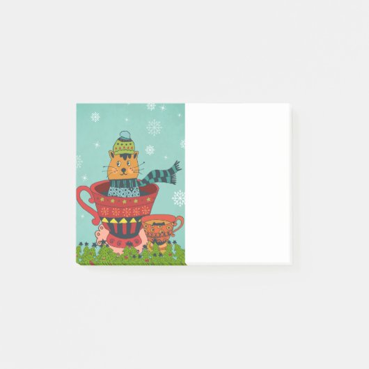 Grillige kat zittend in een theekopje Kerstmis Post-it® Notes (Voorkant)
