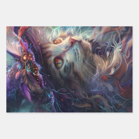 grillige katten als heksen Paarse decoupage Inpakpapier Vel (Voorkant 3)