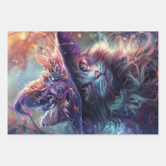 grillige katten als heksen Paarse decoupage Inpakpapier Vel (Voorkant 2)