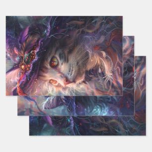 grillige katten als heksen Paarse decoupage Inpakpapier Vel