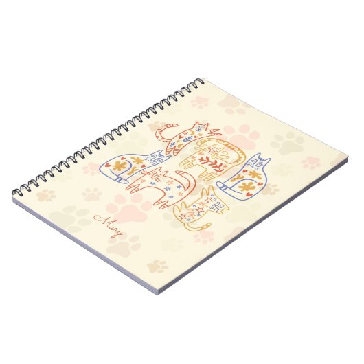 grillige katten beige patroon notitieboek (Linkerzijde)