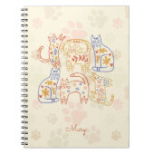grillige katten beige patroon notitieboek (Voorkant)