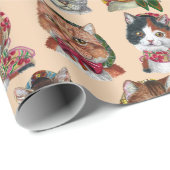 Grillige Katten in Sjaals Speelse Verjaardag Cadeaupapier (Rol Hoek)