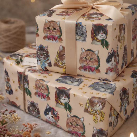 Grillige Katten in Sjaals Speelse Verjaardag Cadeaupapier