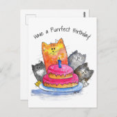 Grillige katten met verjaardagstaart briefkaart (Voorkant / Achterkant)