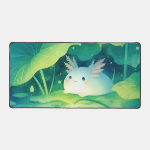 Grillige Kawaii Axolotl in Magische Nachtvijver Bureaumat