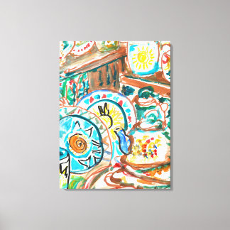 Grillige Keramische Theeset Canvas Afdruk