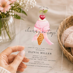 Grillige Kersen Baby Shower Acryl Uitnodigingen
