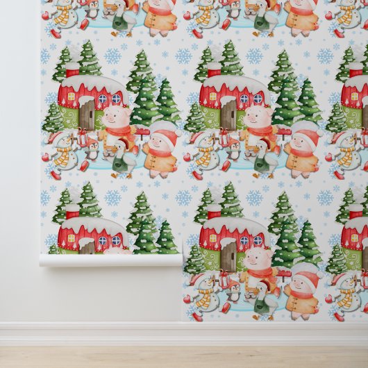 Grillige Kerst Cottage Behang Mooie (Applicatie)