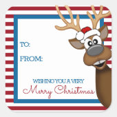 Grillige Kerst Rendier Cadeau Tag Sticker (Voorkant)