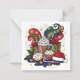 Grillige Kerst Warme Chocolademelk & Snoepjes Notitiekaartje