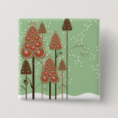 Grillige Kerstbomen in de Sneeuw Vakantie Knop Vierkante Button 5,1 Cm (Voorkant)