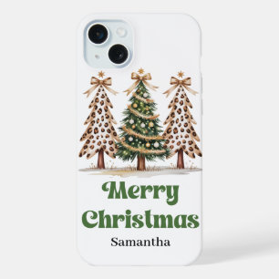 Grillige kerstbomen luipaard gepersonaliseerd iPhone 15 plus case