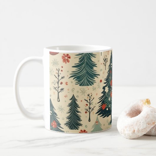 Grillige kerstbomen Waterverf Pattern Koffiemok (Met donut)