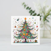 grillige kerstboom, felle kleuren, feestdagenkaart (Staand voorkant)