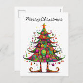 grillige kerstboom, felle kleuren, feestdagenkaart (Voorkant / Achterkant)