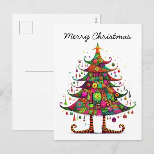 grillige kerstboom, felle kleuren, feestdagenkaart (Voorkant / Achterkant)