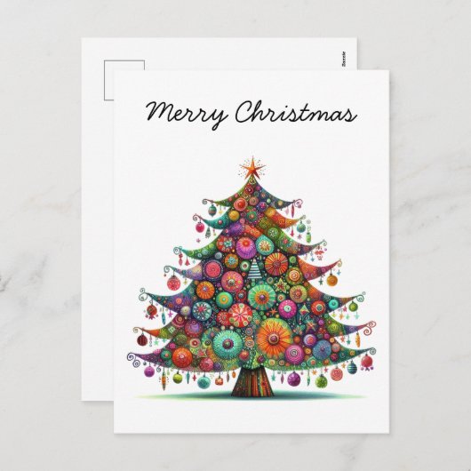 grillige kerstboom, felle kleuren, feestdagenkaart (Voorkant / Achterkant)