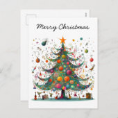 grillige kerstboom, felle kleuren, feestdagenkaart (Voorkant / Achterkant)