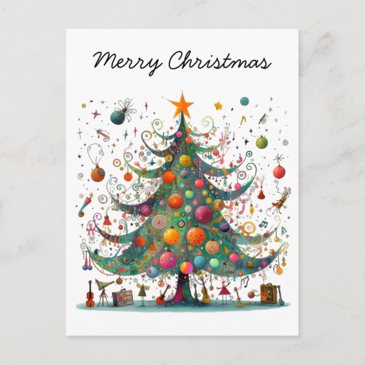 grillige kerstboom, felle kleuren, feestdagenkaart (Voorkant)