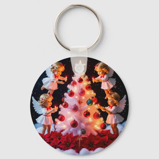 Grillige Kerstboom Met Engelbeeldjes Sleutelhanger (Voorkant)