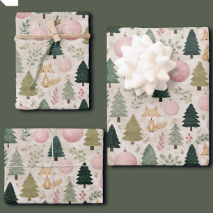 Grillige Kerstboom met Winter Vos Pastel Inpakpapier Vel