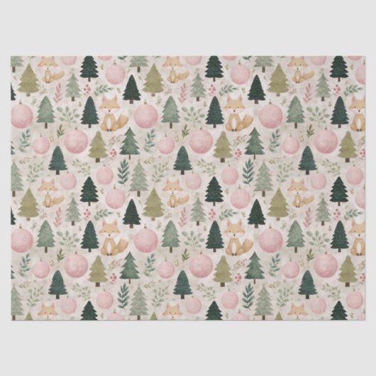 Grillige Kerstboom met Winter Vos Pastel Tissuepapier (Voorkant)