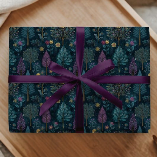 Grillige Kerstboom Paarse en Turquoise Patroon Cadeaupapier