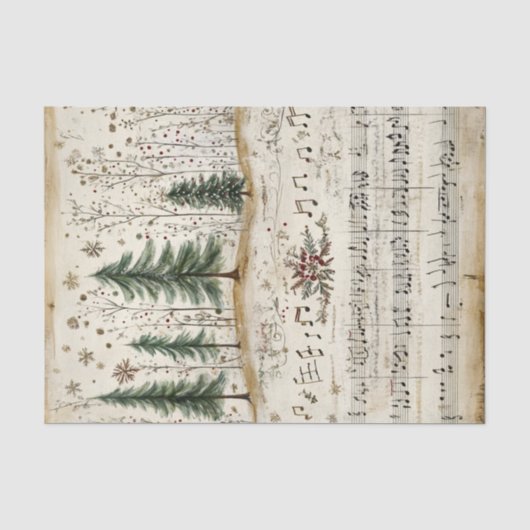 Grillige Kerstbos met Bladmuziek Tissuepapier (Voorkant)