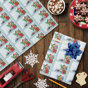 Grillige Kerstelf Kerstcadeaus Blauw Cadeaupapier