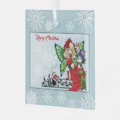 Grillige Kerstelf Kerstcadeaus Blauw Glas Ornament (Voorkant links)