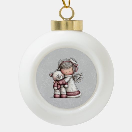 Grillige Kerstengel Keramische Bal Ornament (Voorkant)