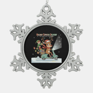 Grillige Kerstexpressbezorging   Mooie Rendieren Tin Sneeuwvlok Ornament