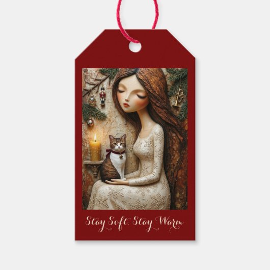 Grillige Kerstkat Winter Juffrouw Kunst Cadeautag Cadeaulabel (Voorkant)