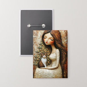 Grillige Kerstkat Winter Juffrouw Kunst Knop Button