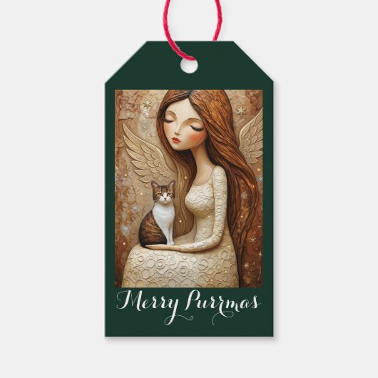 Grillige Kerstkat Winter Juffrouw Kunst Label Cadeaulabel (Voorkant)