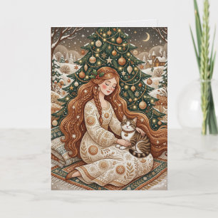 Grillige Kerstkat Winter Juffrouw Kunstkaart Kaart