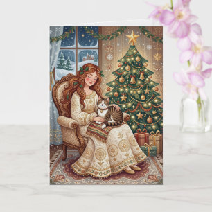 Grillige Kerstkat Winter Juffrouw Kunstkaart Kaart