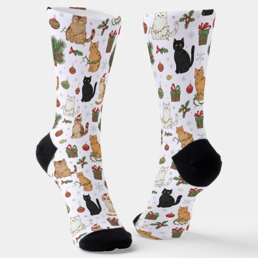 Grillige Kerstkattenpatroonsokken  Sokken (Gebogen)
