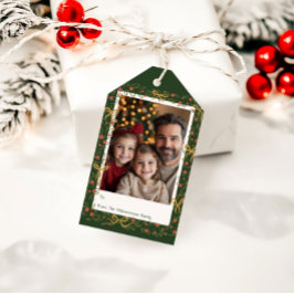 Grillige Kerstkrans & Strikken Fotokaart Cadeaulabel