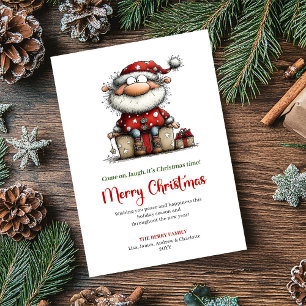 Grillige Kerstman Grappige Handgetekende Kerstkaar Feestdagenkaart